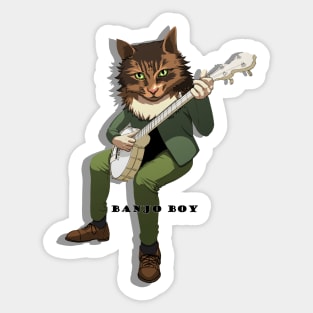 Banjo Boy Cat - With Text - Small Print Version Sticker